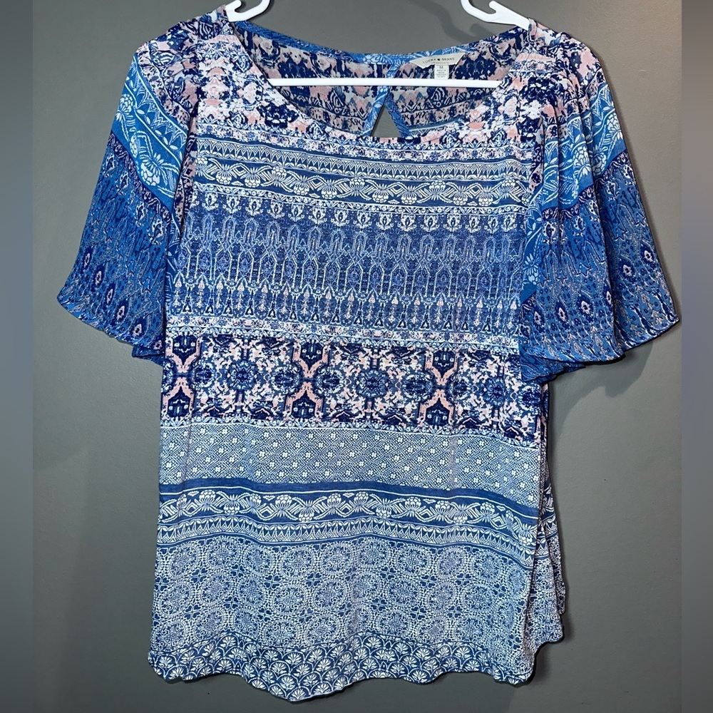 Lucky Brand Blue Boho Patterned Blouse – Size M